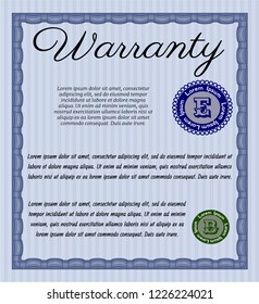 Blue Warranty. Vector illustration. With linear background. Money Pattern. 
