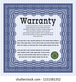 Blue Warranty. Vector illustration. Printer friendly. Superior design. 