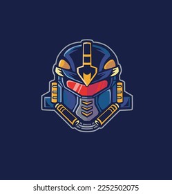 blue warrior robot face vector