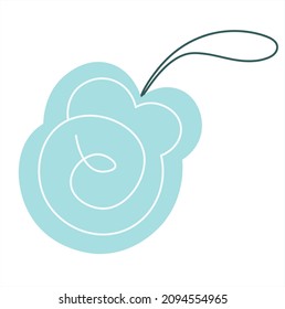 Icono plano de tela azul. Accesorios de baño para bañarse, limpiar, lavar el cuerpo. Esponja de ducha. El concepto de limpieza e higiene. Ilustración vectorial aislada para el diseño web. Estilo plano. Minimalismo.