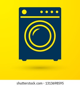Blue Washer icon isolated on yellow background. Washing machine icon. Clothes washer - laundry machine. Home appliance symbol. Vector Illustration