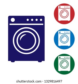 Blue Washer icon isolated on white background. Washing machine icon. Clothes washer - laundry machine. Home appliance symbol. Set color icon in circle buttons. Vector Illustration