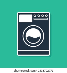 Blue Washer icon isolated on green background. Washing machine icon. Clothes washer - laundry machine. Home appliance symbol.  Vector Illustration