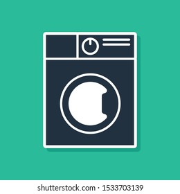 Blue Washer icon isolated on green background. Washing machine icon. Clothes washer - laundry machine. Home appliance symbol.  Vector Illustration