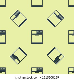 Blue Washer icon isolated seamless pattern on yellow background. Washing machine icon. Clothes washer - laundry machine. Home appliance symbol.  Vector Illustration