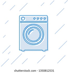 Blue Washer line icon isolated on white background. Washing machine icon. Clothes washer - laundry machine. Home appliance symbol. Vector Illustration
