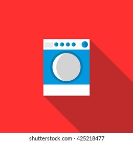 Blue washing machine icon, flat style