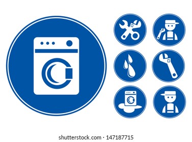 Blue Washing machine  Icons Set, eps vector illustration