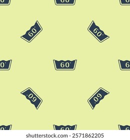 Blue Washing under 60 degrees celsius icon isolated seamless pattern on yellow background. Temperature wash.  Vector