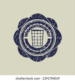 Blue wastepaper basket icon inside distress grunge stamp