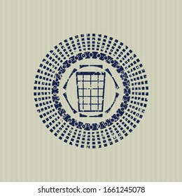 Blue wastepaper basket icon inside distress grunge stamp