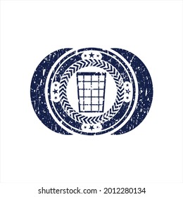 Icono de la canasta azul de la papelera dentro de la junta de goma de la grunge del socorro. 