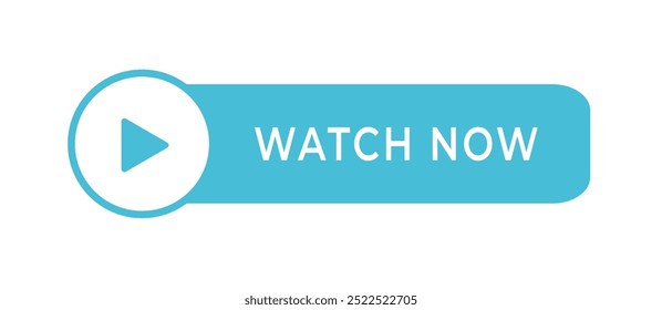 Blue watch now viedo play button banner isolated on white background.Flat style vector design.	