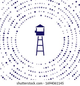 Blue Watch tower icon isolated on white background. Prison tower, checkpoint, protection territory, state border, military base. Abstract circle random dots. Vector Illustration