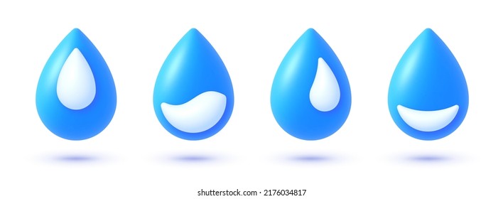 Agua azul 3D fijada sobre fondo blanco. Conjunto de agua, gran diseño para cualquier propósito. Ilustración del vector 3d