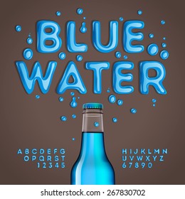 Blue Water Alphabet And Numbers, Vector Illustration.