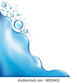 Blue Water Background With Drops, Vector Illustration