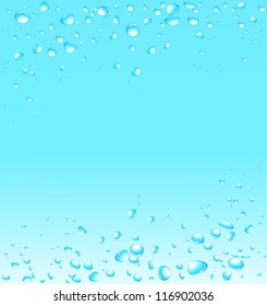 blue water background with many fresh drops and space for text