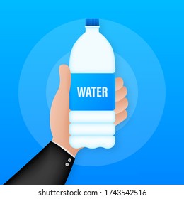 Blue water bottle on white background. Package design. Container mockup. Vector stock illustration.