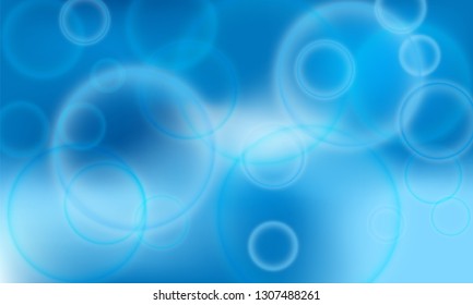 Blue water with bubbles abstract vector illustration. Bokeh lights poster vector background. Bubbles backdrop. Beach party poster wallpaper. Blurry bokeh lights stylish colorful blurred background.