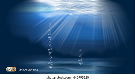 Blue Water bubbles Deep ocean background ads template. 3D Realistic Vector illustration