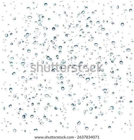Blue water bubbles and drops spray. Realistic ice particles splash. 3D flying crystal shards. Vector droplet  or gel texture for cosmetics, carbonated drink, soap background.