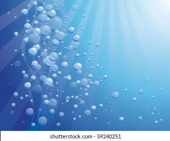 Blue water with bubbles and Light rays