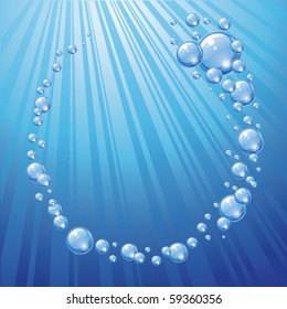 Blue water with bubbles and Light rays