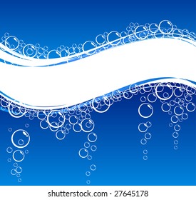 Agua azul con burbujas. Ilustración vectorial.