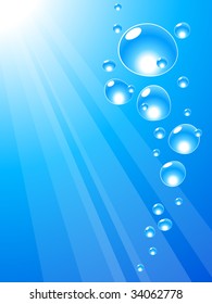Blaues Wasser mit Blasen. Vektorgrafik.