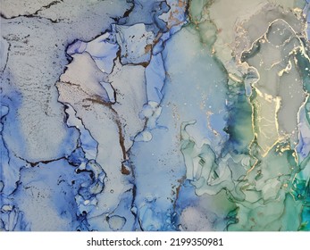 Blue Water Color Marble. Gold Art Paint. Bronze Alcohol Ink Background. Blue Marble Background. Fluid Elegant Pattern. Green Alcohol Ink Marble. Vector Vector Template. Gold Oriental Watercolor.