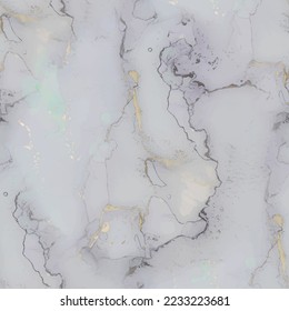 Blauer Marmor aus Wasser. blauer Farbverlauf-Hintergrund. Gold Art Tile. Goldalkohol-Tinte wiederholen. Marmor-Wandfarbe Wasser. Helle, elegante Wiederholung. Luxus Nahtlose Malerei. Lavendel Aquarell Aquarell