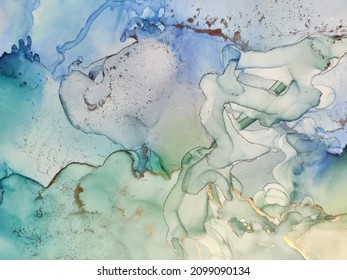 Blue Water Color Marble. Watercolor Fluid Vector Glitter. Water Ink Gold Background. Luxury Abstract Template. Golden Alcohol Ink Marble. Gold Art Paint. Blue Marble Watercolor. Metal Water Color Ink