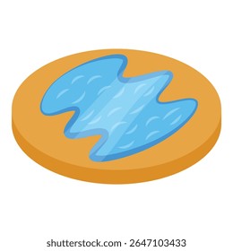 Blue water creating small lake or pond in the middle of dry desert environment, isometric icon for game design