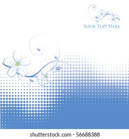 Blue water dots ecological background with nice flowers