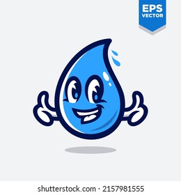 blue water drop cartoon character mascot illustration logo vector showing thumbs up. cute water symbol with happy facial expression in trendy modern style.