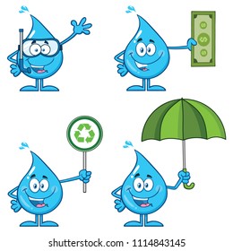  Blue Water Drop Cartoon Mascot Character 6. Vector Collection Isolated On White Background