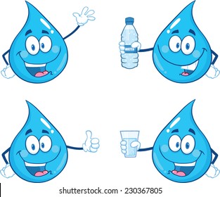 Blue Water Drop Character Different Poses Stock Vector (Royalty Free ...