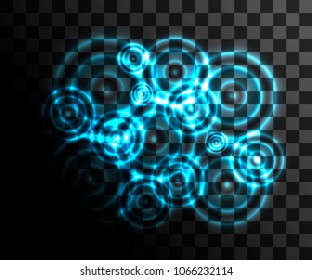 Blue water drop effect. Circle ripples on transparent background. Waves on water from falling drop. Vector illustration for video, games and animation.