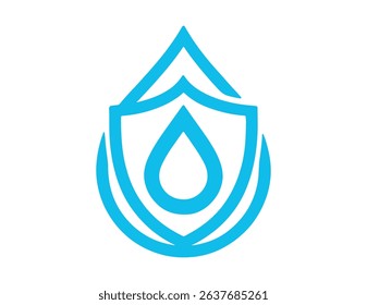 Blue water drop emblem isolated on transparent background.