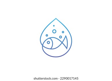 blue water drop and fish line art style logo