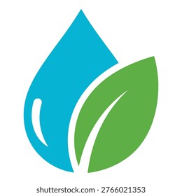 Blue water drop and green leaf eco friendly symbol icon graphic icon