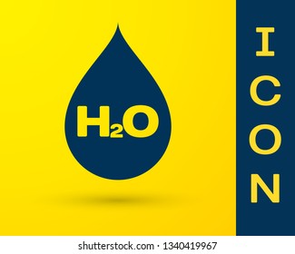 Blue Water drop with H2O icon isolated on yellow background. Water formula. Vector Illustration