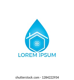 Blue water drop home logo design. Modern cleaning service logo design idea.
