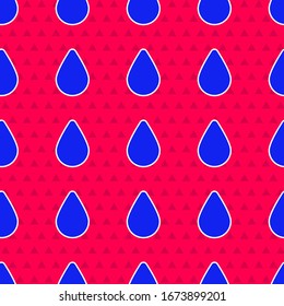 Blue Water drop icon isolated seamless pattern on red background.  Vector Illustration