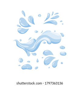 Juego de iconos de caída de agua azul. Colección de vectores de caídas planas