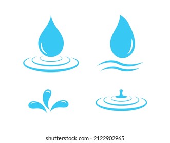 Blue water drop icon set. Water splash and blue wave. clean water, environment friendly. Vector illustration