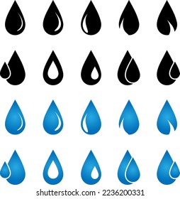 Icono de caída de agua azul conjunto ilustración en fondo blanco..eps