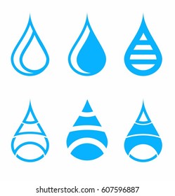 Blue water drop icon set in flat style on white background vector illustration