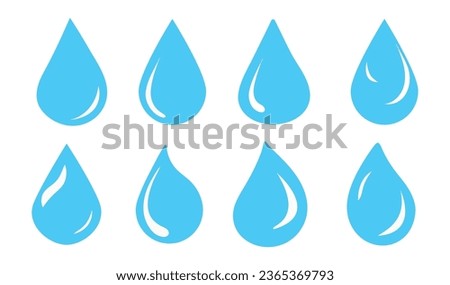 blue water drop icon set Vector. Flat droplet shapes collection